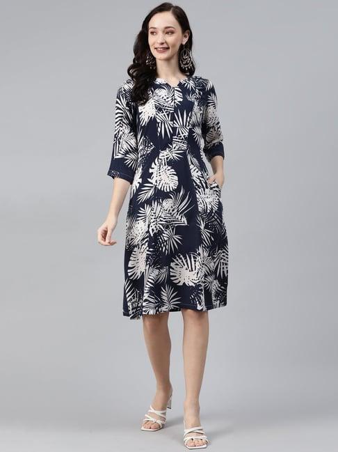 ayaany blue printed a-line dress