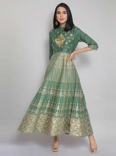 aurelia green embellished flared dress