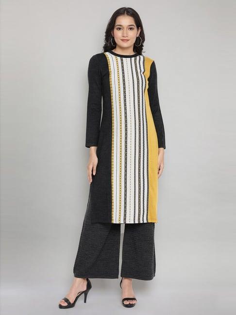 aurelia grey & white striped straight kurta