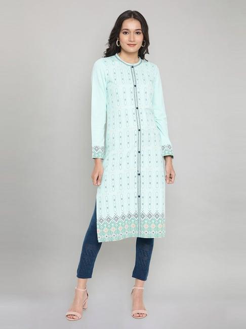 aurelia green printed straight kurta