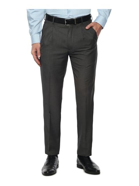 louis philippe grey regular fit pleated trousers