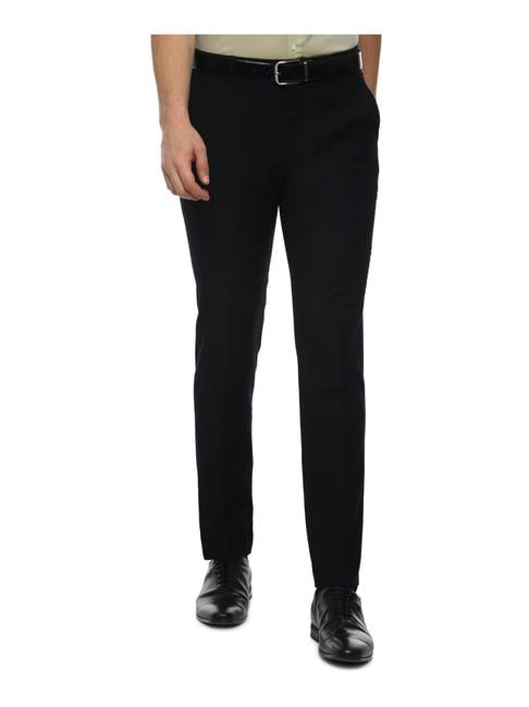 louis philippe black slim fit flat front trousers