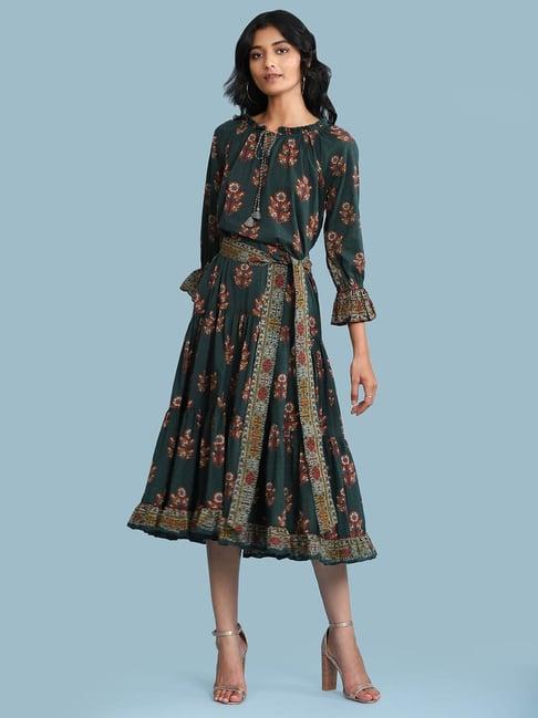 aarke ritu kumar green floral print dress