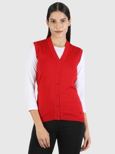 monte carlo red sleeveless cardigan