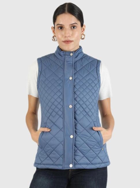 monte carlo blue sleeveless quilted jacket