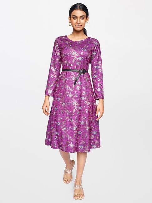 global desi purple printed skater dress