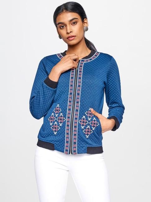 global desi blue full sleeves bomber jacket