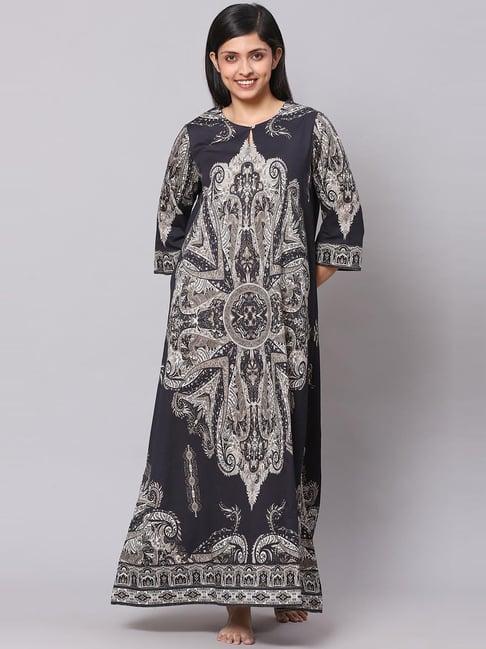 biba black cotton printed nighty