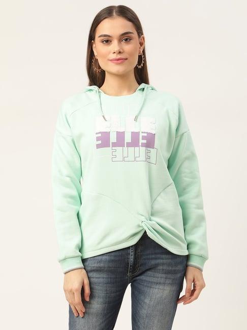 elle light green full sleeve hooded sweatshirt