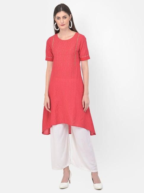 span pink cotton embroidered a line kurta