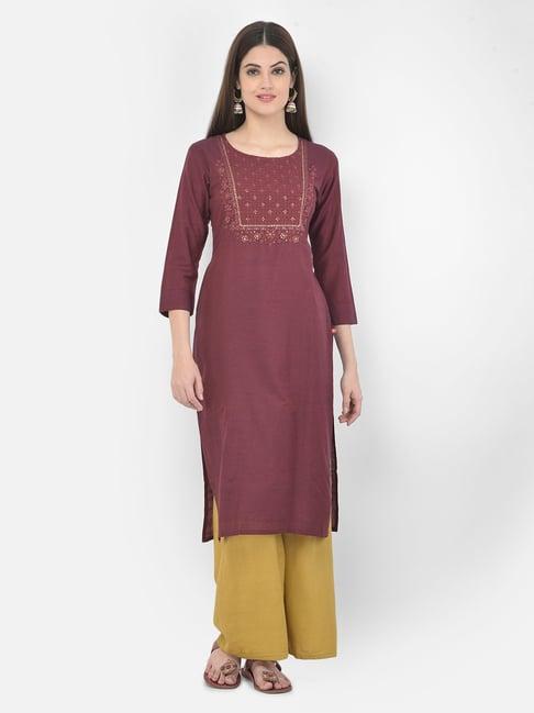 span wine embellished straight kurta