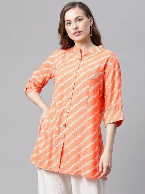 divena orange cotton printed shirt