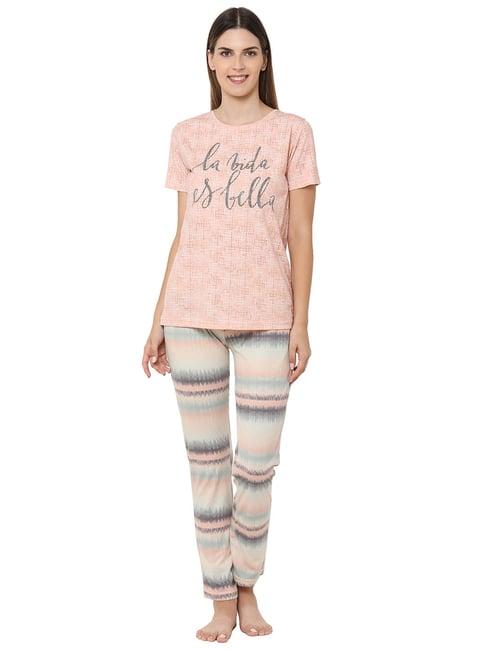 sweet dreams peach printed top with pyjamas