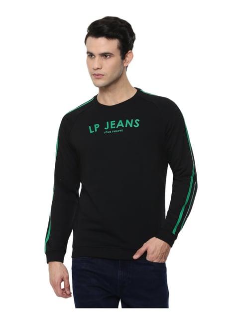 louis philippe jeans black cotton regular fit logo printed sweatshirt