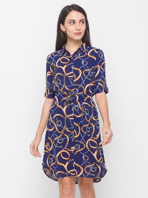 globus navy printed a-line dress