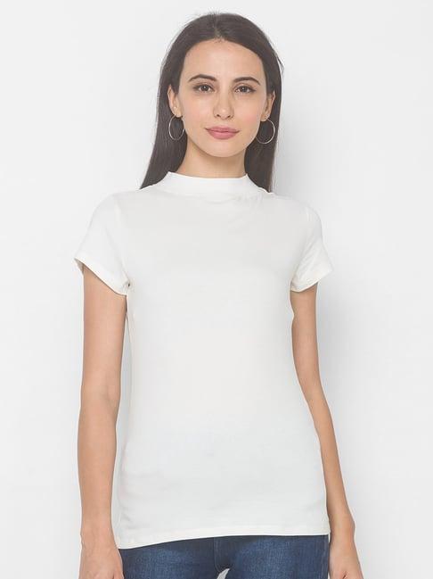 globus white cotton solid t-shirt