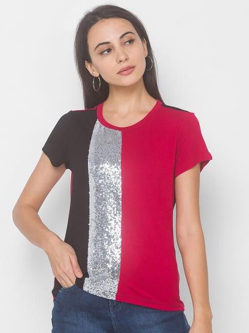 globus pink & black embellished t-shirt