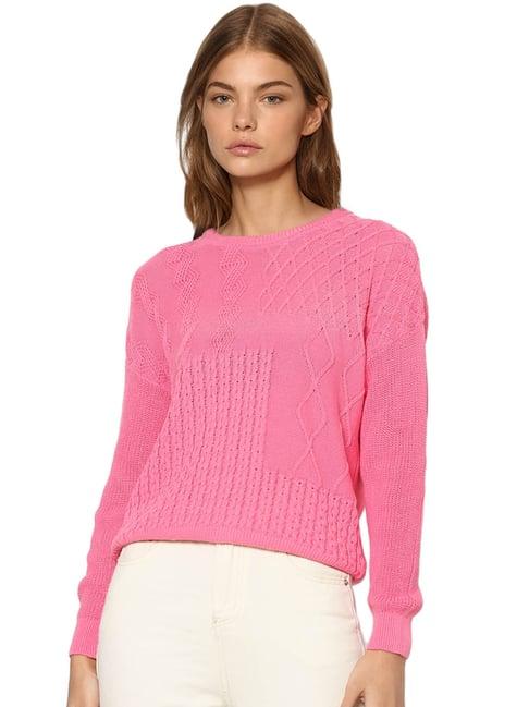 only pink self design pullover