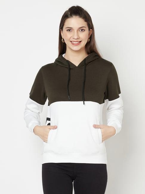 edrio olive & white hooded sweatshirt