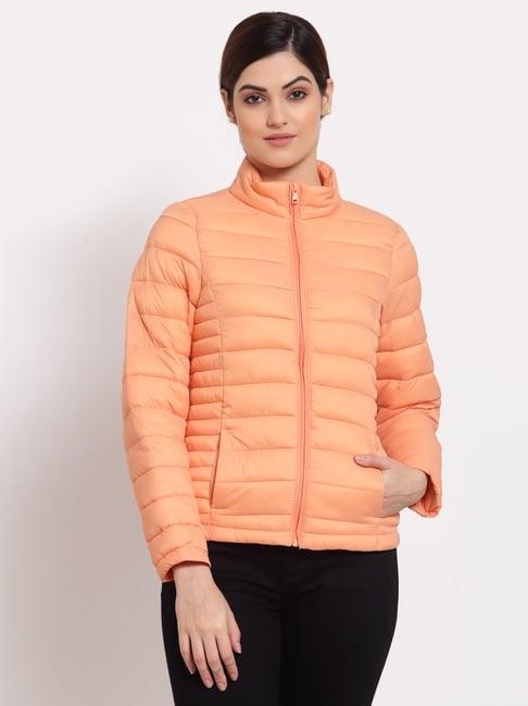 mode by red tape peach round neck puffer jacket