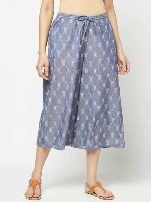 fabindia blue cotton printed culottes