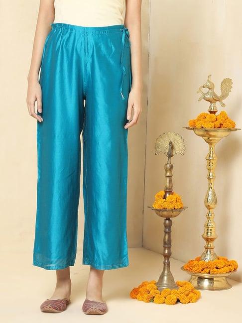 fabindia turquoise mid rise palazzos