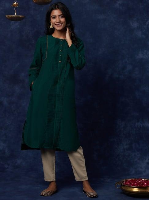 fabindia green cotton straight kurta