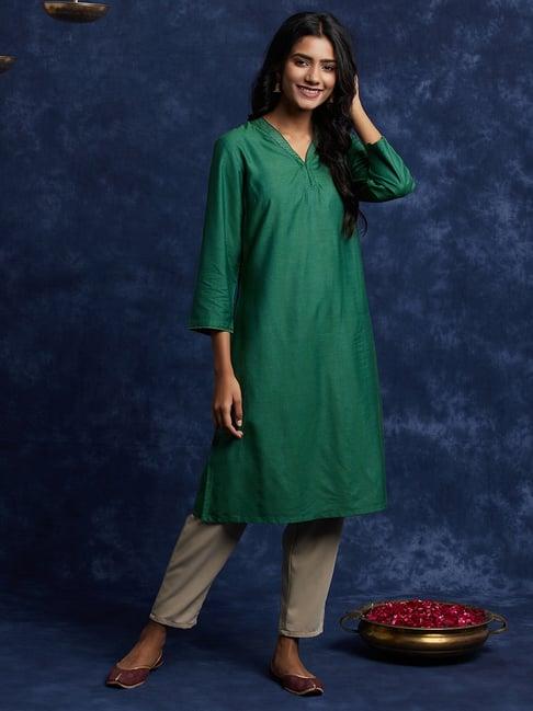 fabindia green a line kurta