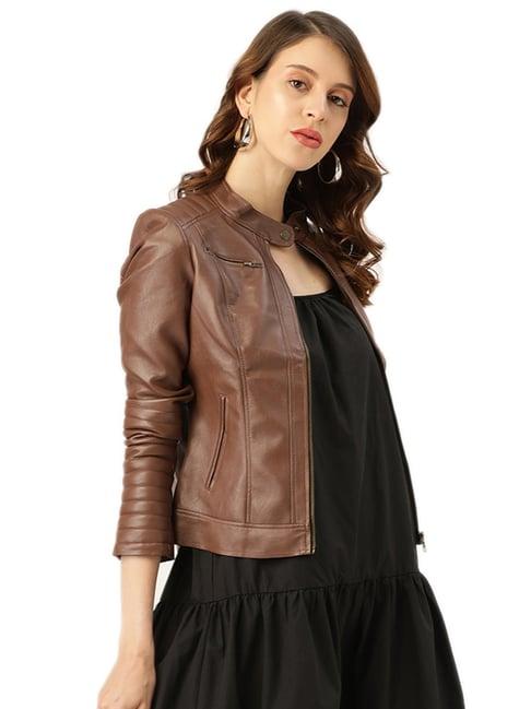 leather retail brown regular fit jacket