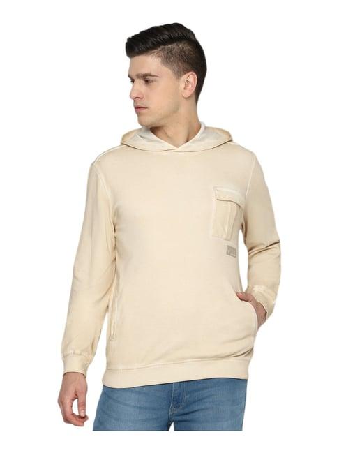 allen solly beige cotton regular fit hooded sweatshirt