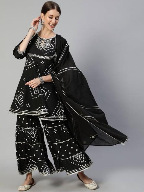 ishin black embroidered kurti sharara set with dupatta