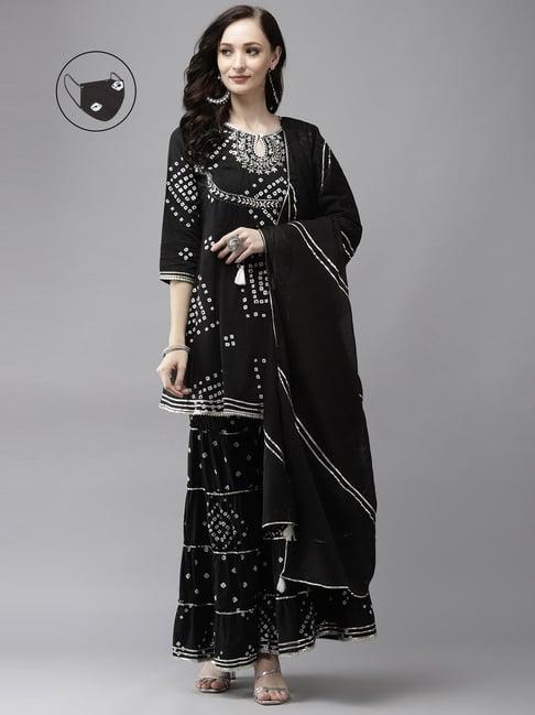 ishin black embroidered kurti sharara set with dupatta