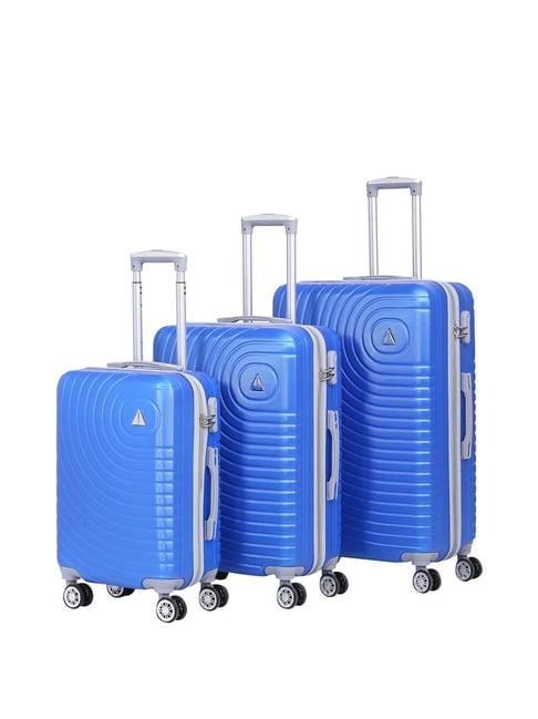 teakwood leathers blue 4 wheels  hard cabin trolley set of 3 - 46, 56 & 65 cm