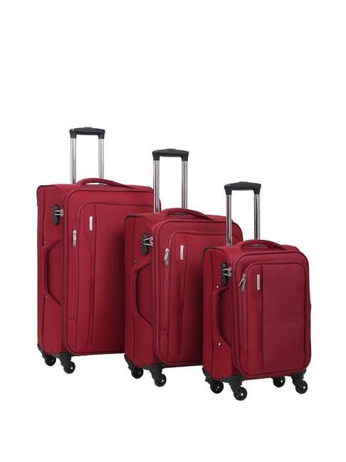 teakwood leathers red 4 wheels soft cabin trolley set of 3 - 46, 56 & 65 cm