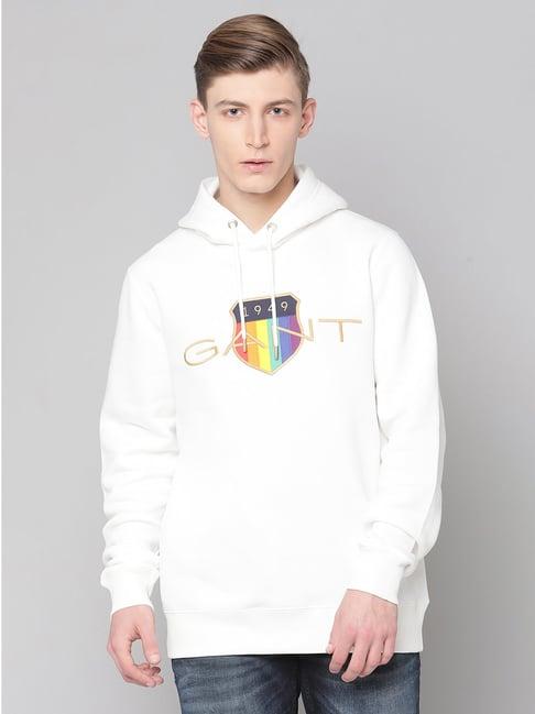 gant white full sleeves hooded sweatshirt