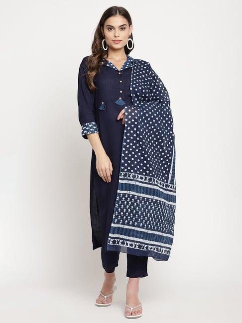 sringam navy kurta with pant & dupatta