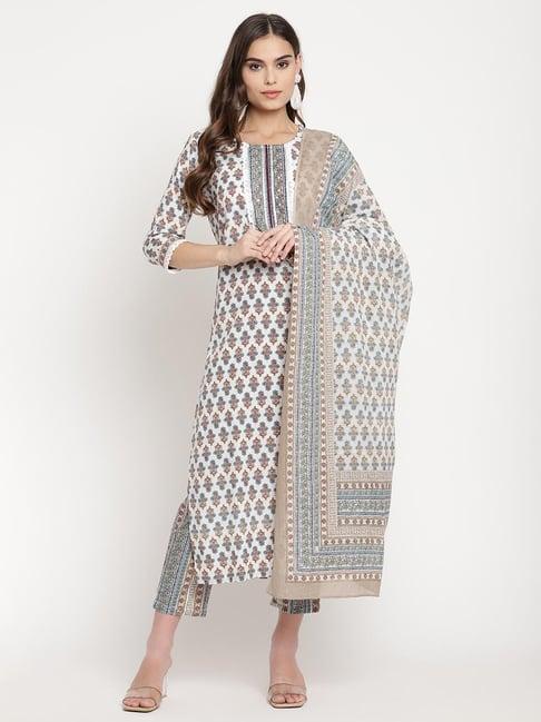 sringam off white printed kurta with pant & dupatta