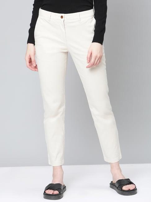 gant off white slim fit flat front trousers