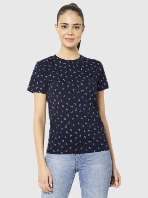 vimal jonney navy blue graphic print top