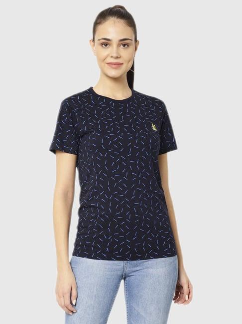 vimal jonney navy blue graphic print top