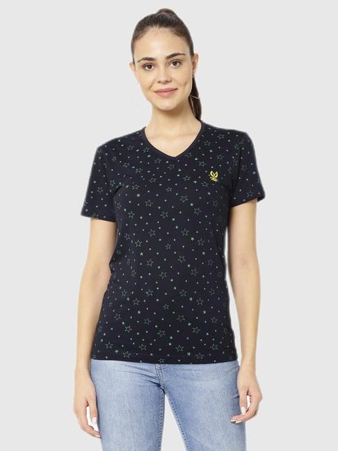 vimal jonney navy blue graphic print top