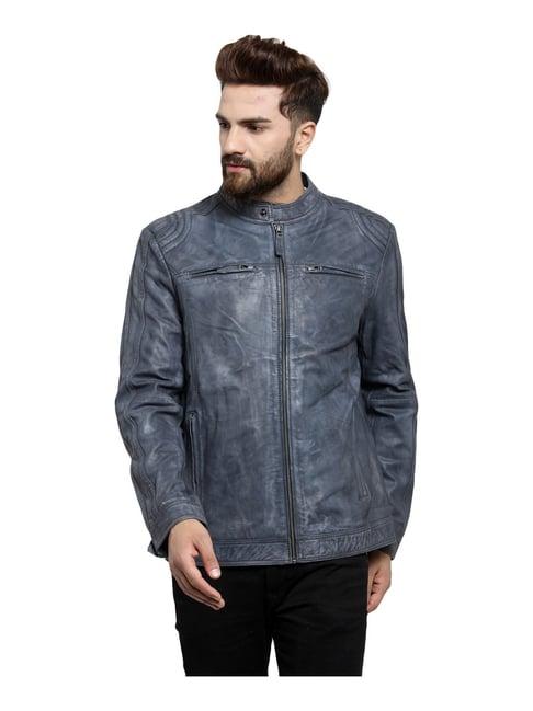 teakwood leathers blue comfort fit jacket