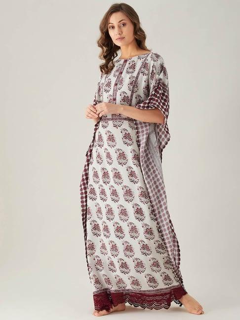 the kaftan company white printed kaftan nighty