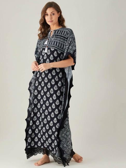 the kaftan company black & white printed kaftan nighty