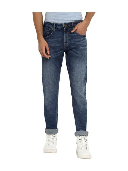 royal enfield blue slim fit crosshatch jeans