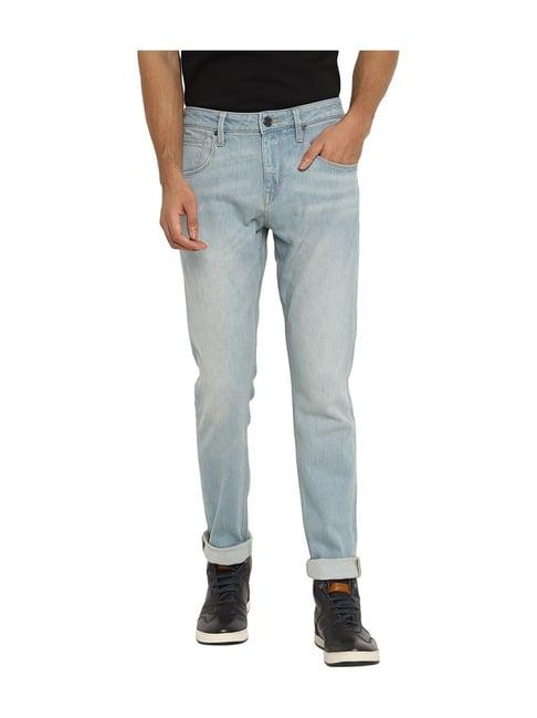 royal enfield light blue slim fit crosshatch jeans