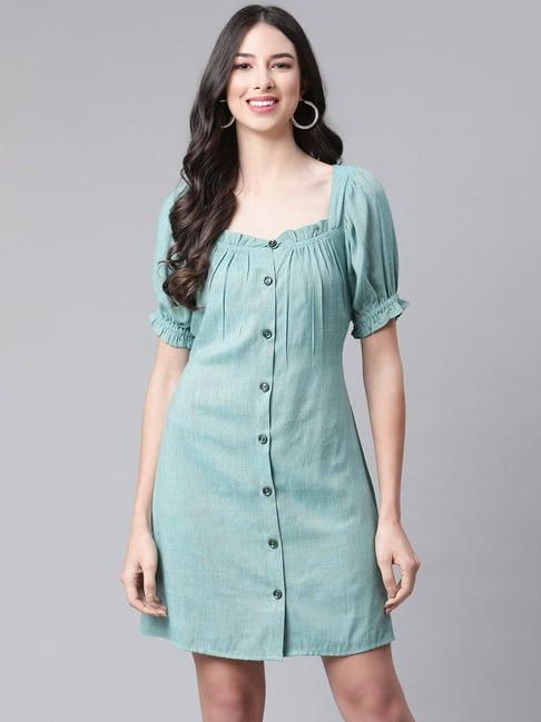 cottinfab green midi a-line rayon dress