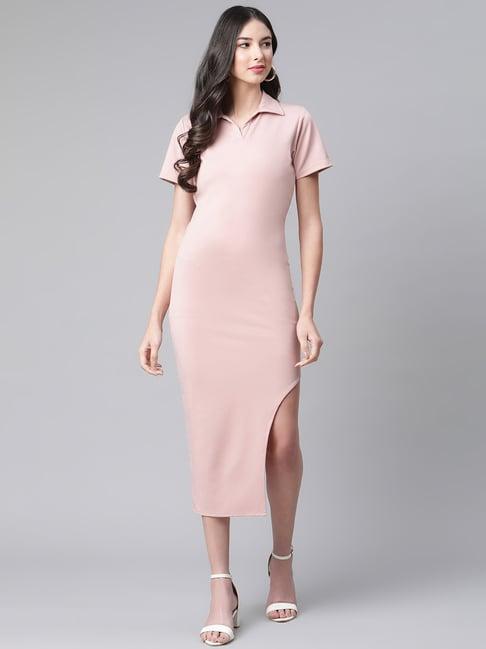 cottinfab light pink bodycon net dress