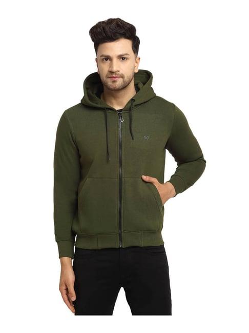 global republic olive green regular fit hooded sweatshirt