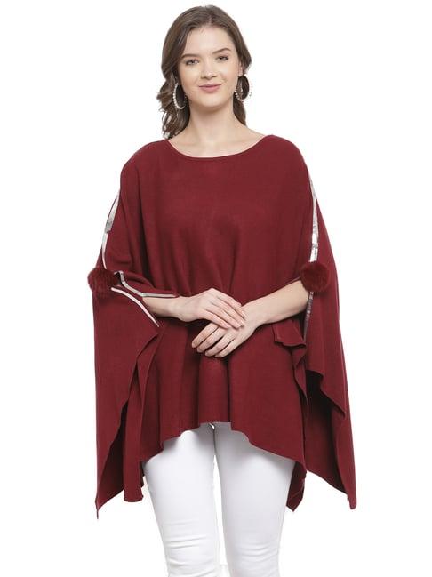 mafadeny maroon self design poncho